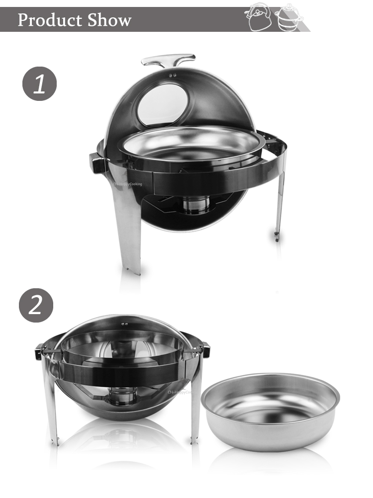 Factory price high quality stainless steel round chafing dishes food warmer with window